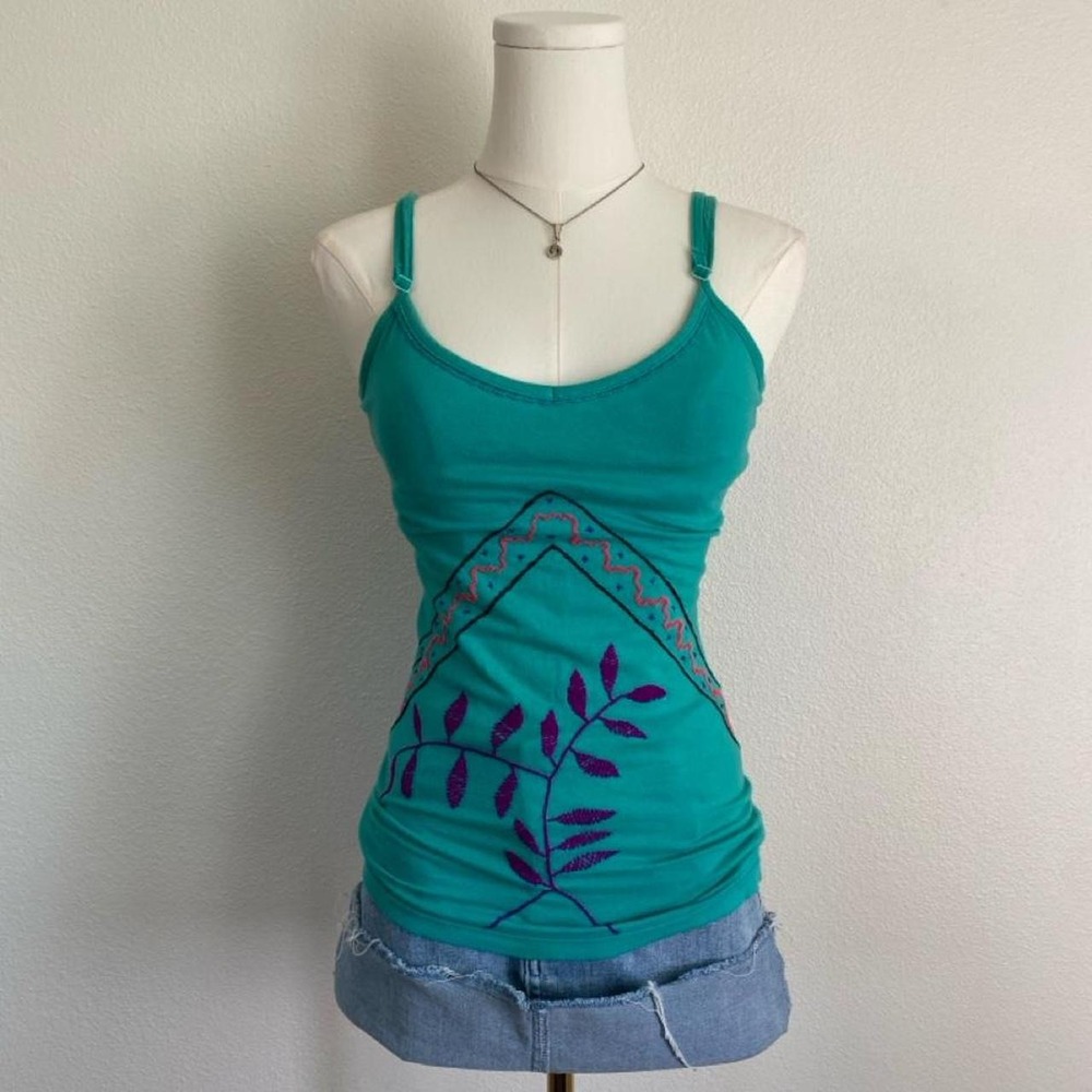 Y2K Xhilaration Bogo Floral Embroidered Shelf Bra Turquoise Tank Top